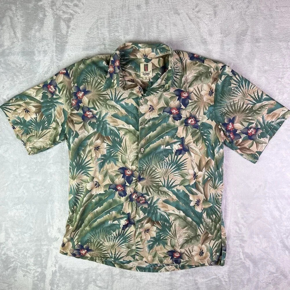 Tori Richard Honolulu Hawaiian Shirt Men's XL Green Palm Floral Summer‎ Vacation